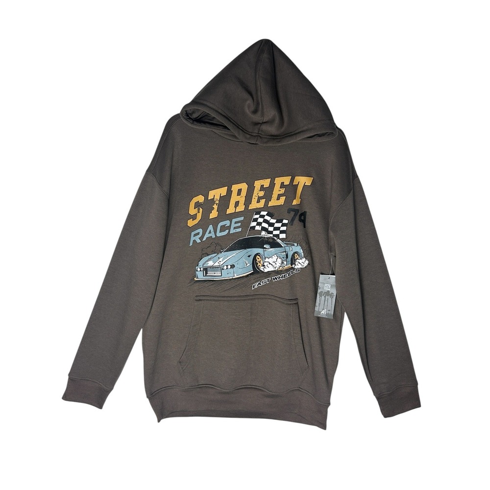 Hollywood The Jean People Mens Street Race 74 Graphic Hoodie Brown Small NWT